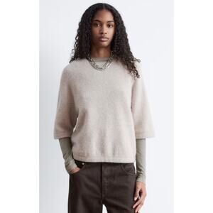 & Other Stories Alpaca Blend Knitted Short Sleeve Sweater Shirt Large Oatmeal